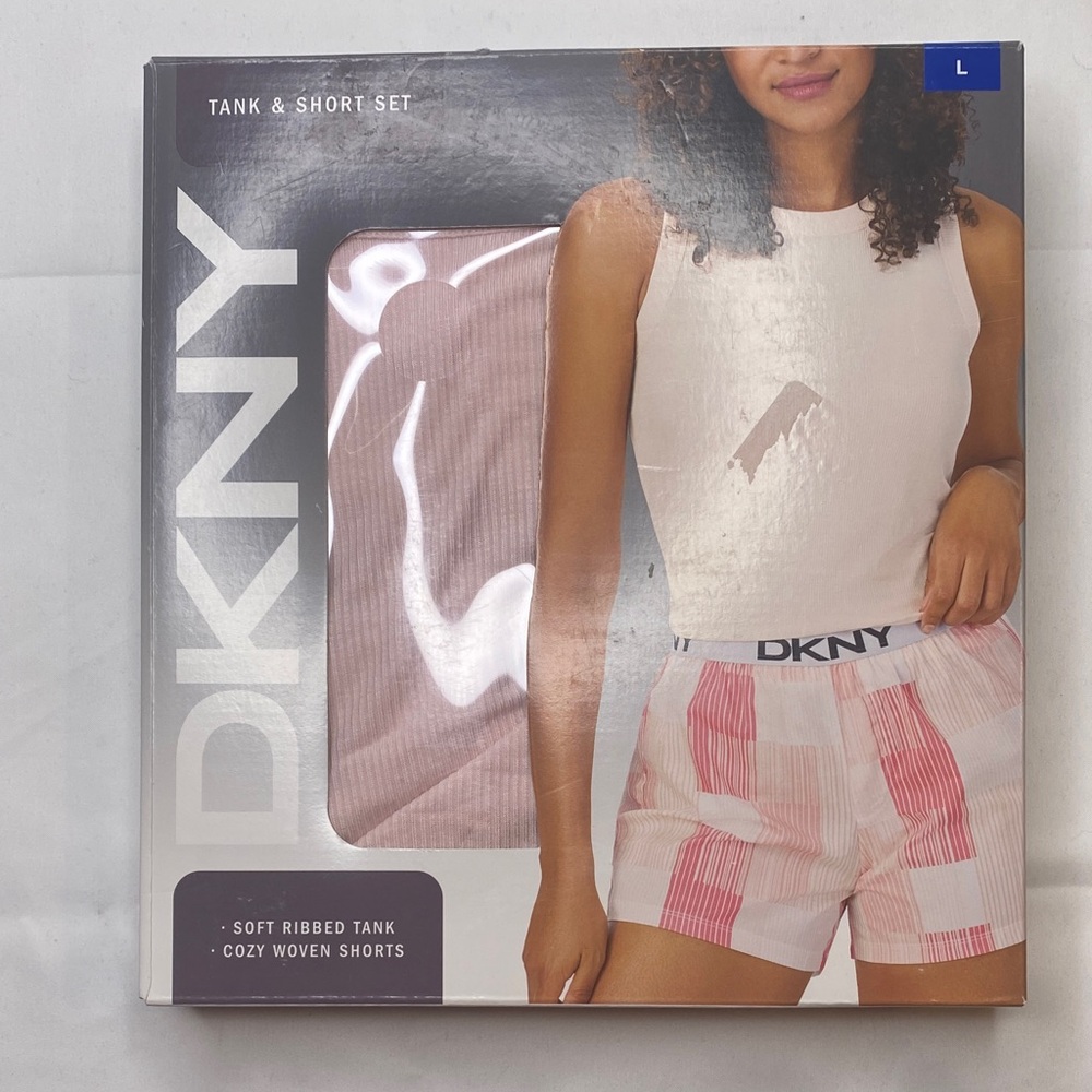 DKNY Ribbed Tank‎ and Woven Shorts in Pink and White